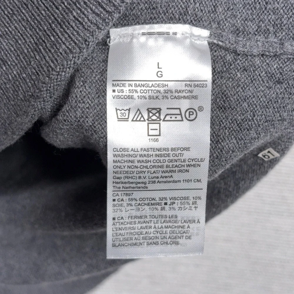 Banana Republic Premium Luxe 1/4 Zip Sweater Mens L Gray Cotton Silk Cashmere